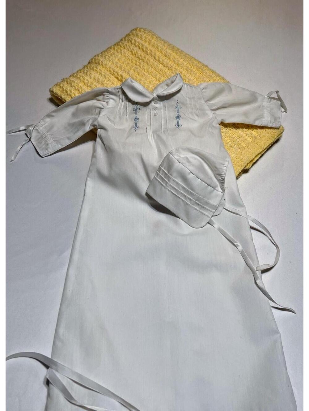 Newborn Boy Lot - Handmade Dressing Gown With Hat & Knitted Yellow Blanket 28x36